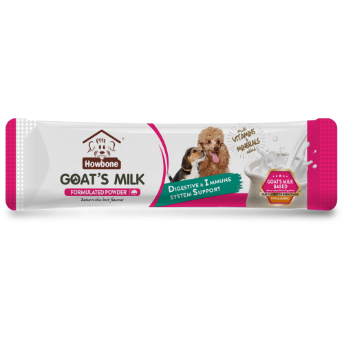 Сухо мляко за КУЧЕТА  HOWBONE GOAT`S MILK,  /  цена за 1бр саше- 25 гр /  12бр. в кутия